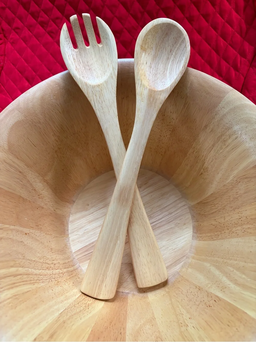XXL Clay Art Natural Wood(Birch)Salad/Fruit Bowl with Spoon& Fork Servers